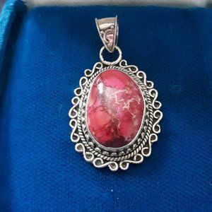 Pendant - Sterling Silver with Pink Marbled Stone